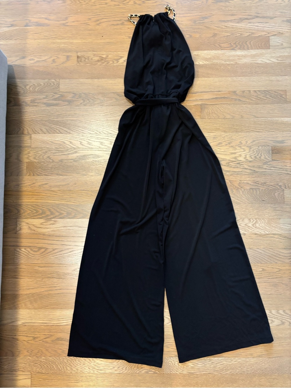 White House Black Market Black Halter Chain-Detail Wide-Leg Jumpsuit - Picture 4 of 4